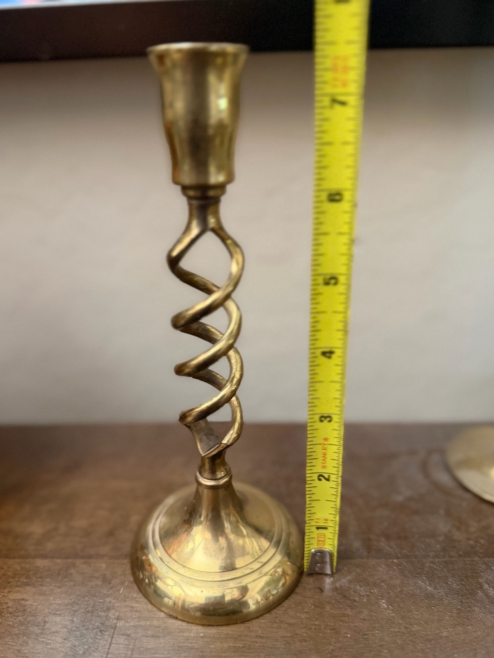 Vintage barley twist solid brass candlestick holder